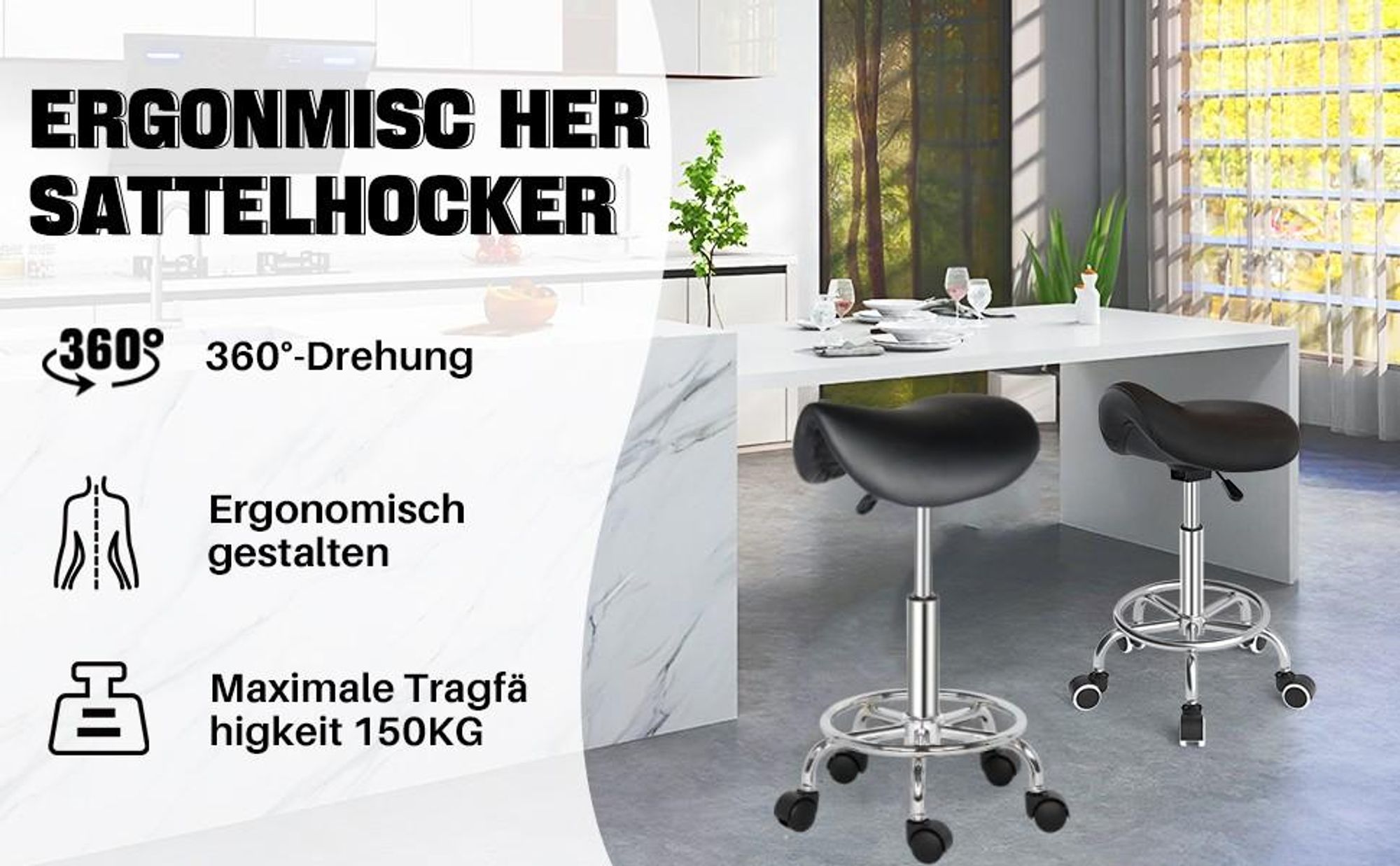 FCH Drehstuhl Sattelhocker Arbeitshocker Drehhocker Rollhocker Kosmetikhocker höhenverstellbar