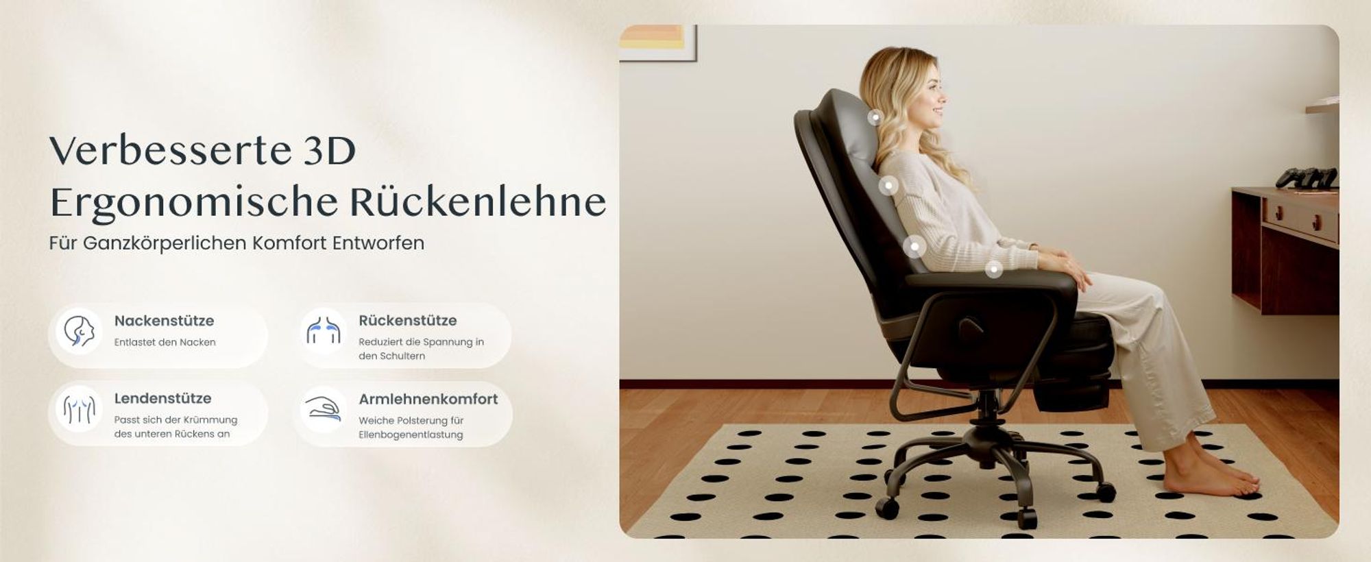 FLEXISPOT 3-in-1 Ergonomischer Bürostuhl mit 165° Liegefunktion, Ausziehbarer Fußstütze, Dickem Komfortpolster und Höhenverstellung (Schwarz)