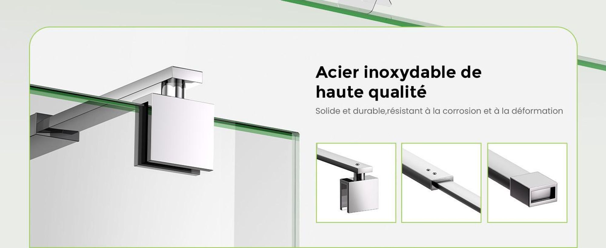 S'AFIELINA barre de support pour paroi de douche 700-1200 mm, inox, stabilisateur de mur à verre pour verre de 8/10 mm, porte de douche ou paroi latérale fixe, 2 pièces