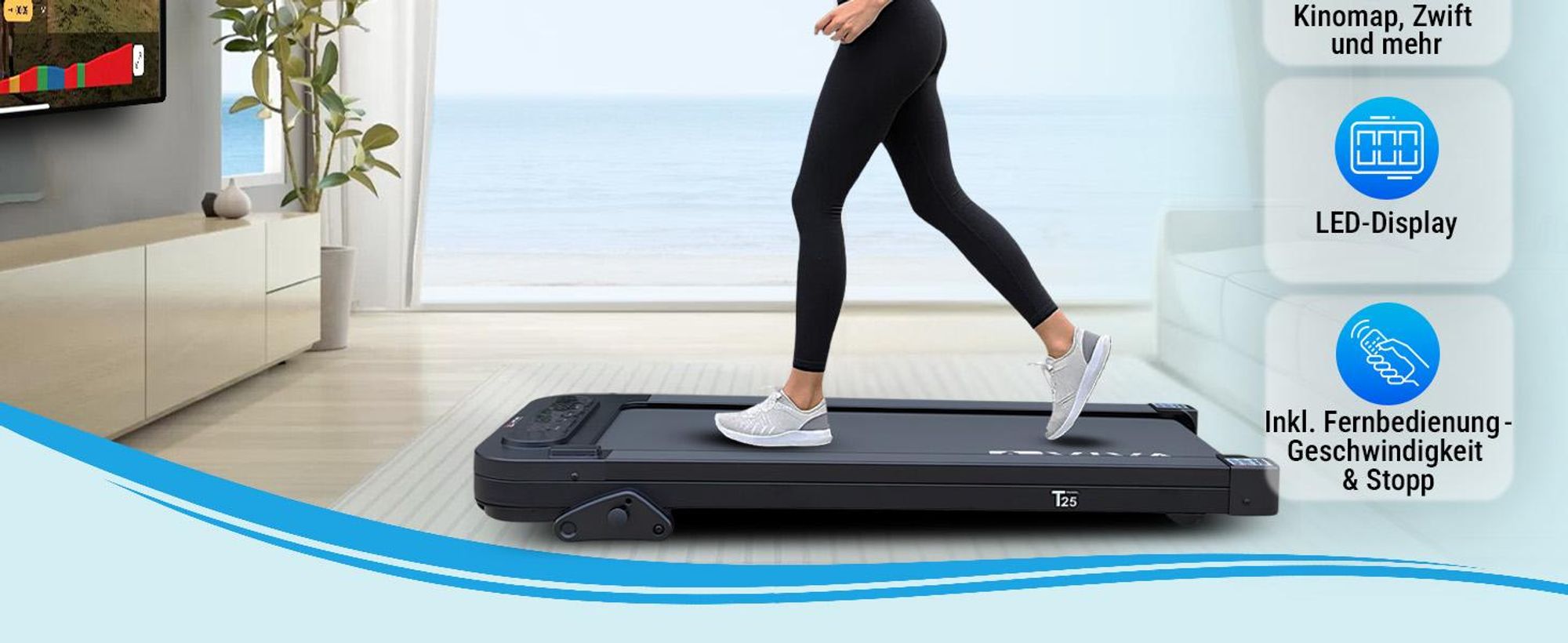 Walking Pad Laufband klappbar AsVIVA T25 Heimtrainer bis 6 km/h mit 5% Steigung leise kompakt für Zuhause & Büro