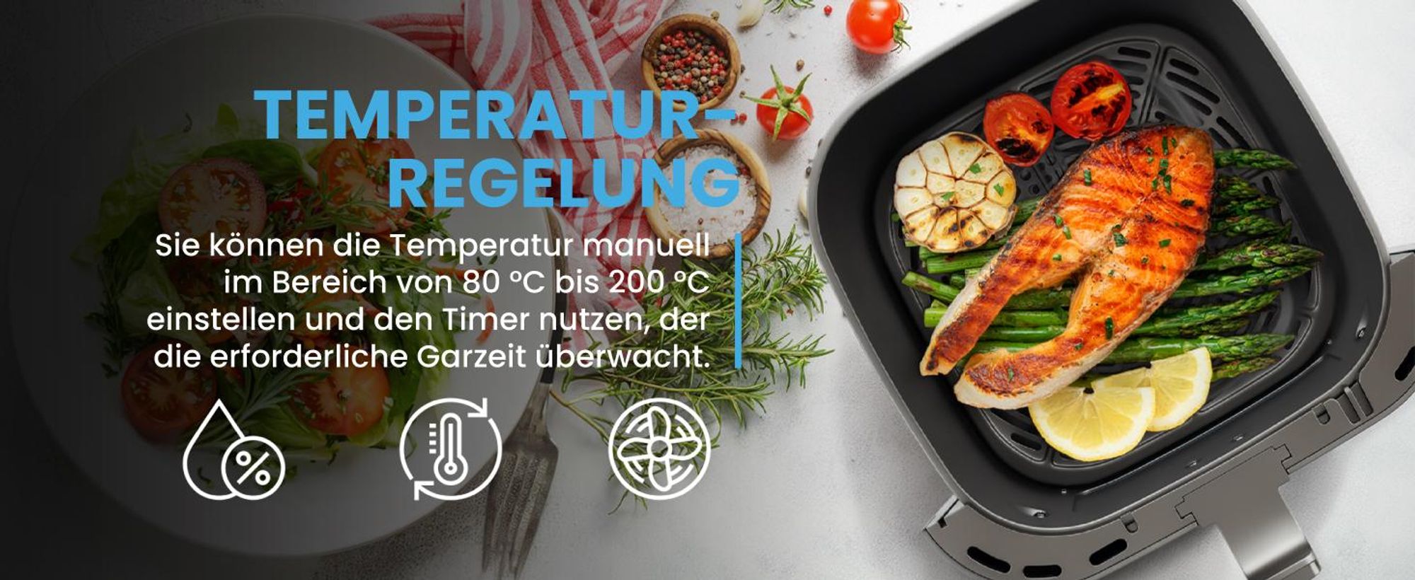 Fritteuse mit 8 Litern Fassungsvermögen, Sichtfenster und 12 Programmen in Schwarz