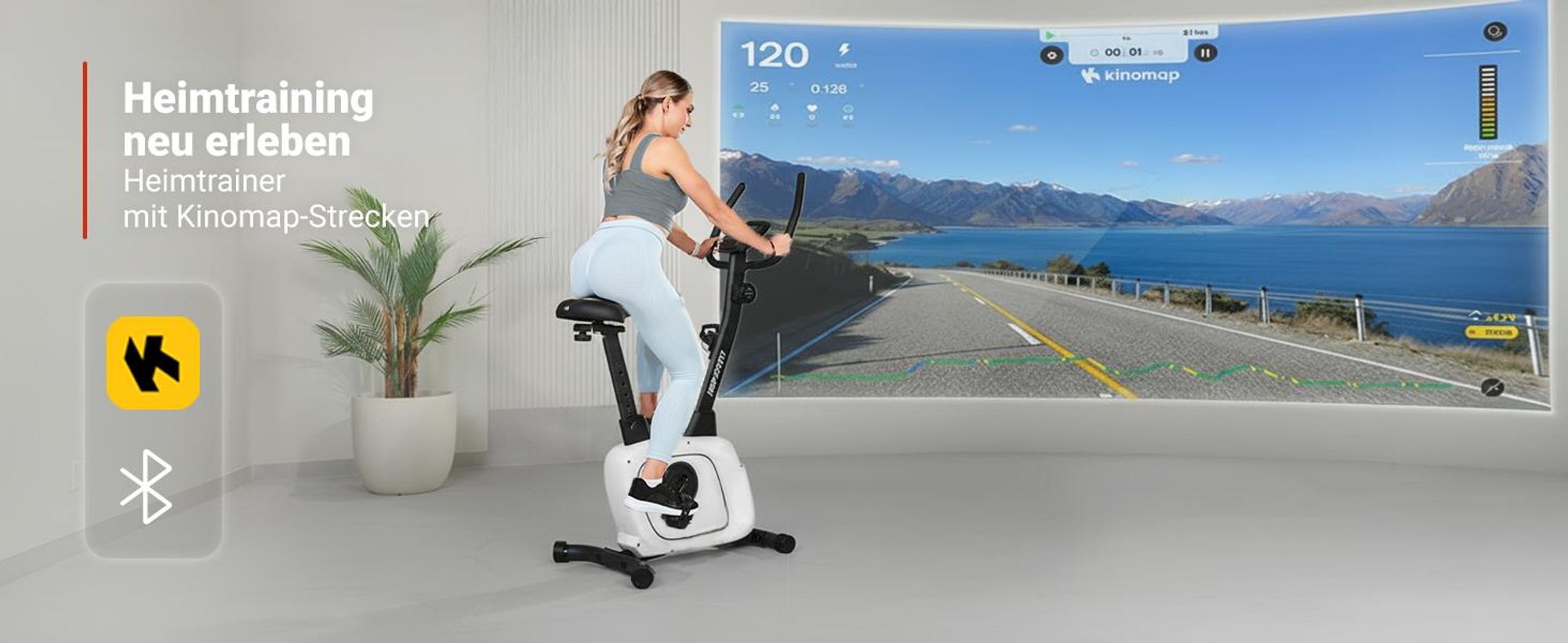 Hop-Sport Heimtrainer HS-3000H Hometrainer Fahrrad mit Magnetwiderstand, LCD-Display, Bluetooth & Kinomap, Pulsmessung, bis 120 kg belastbar, Grau