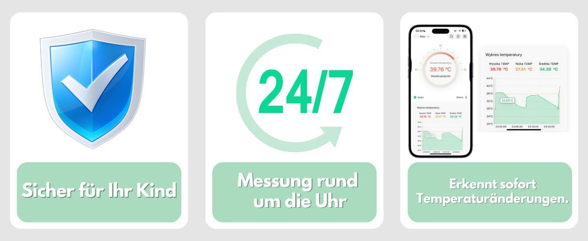 Drahtloses Thermometer für Kinder, intelligente medizinische Fieberalarm-App