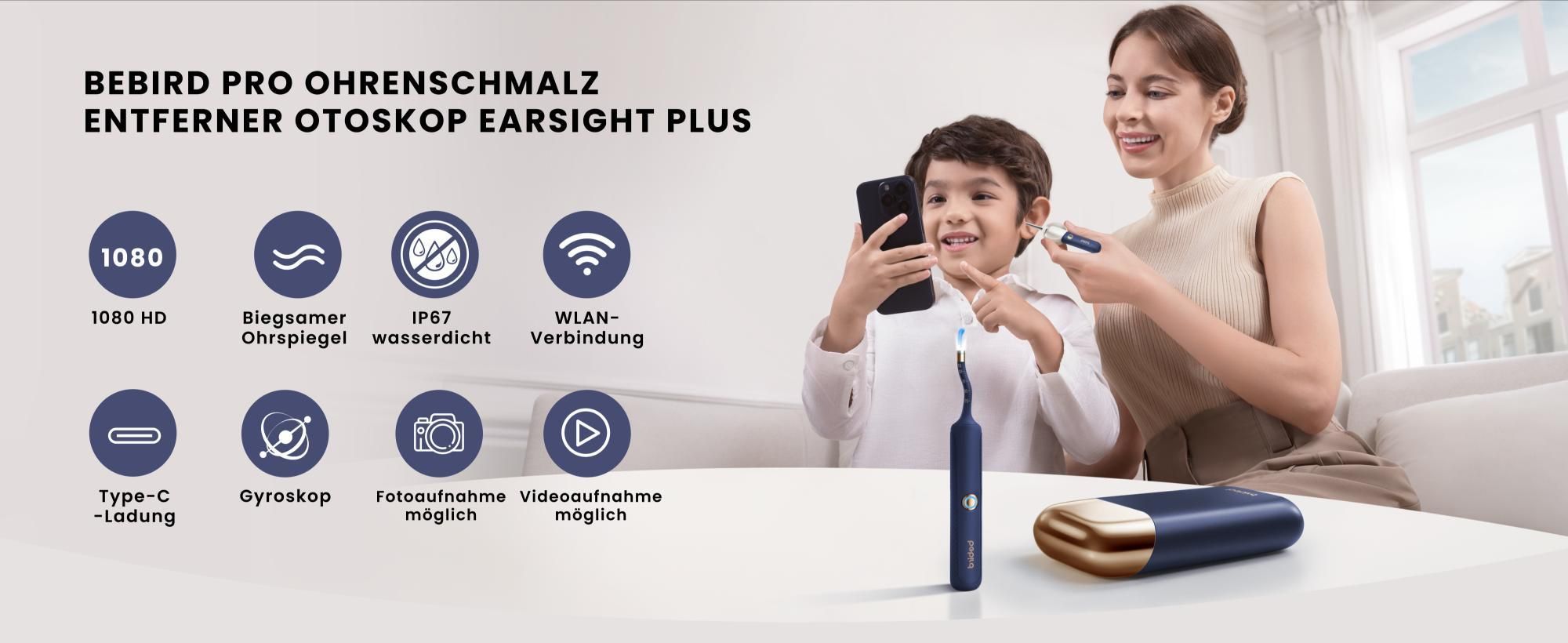 Bebird Ohrenschmalz Entferner Otoskop, 1920P HD Flexibler Ohrenreiniger Kamera, Ohrreiniger Kamera mit Pinzette, OhrKamera für Ohren/Nasen/Hals Kinder