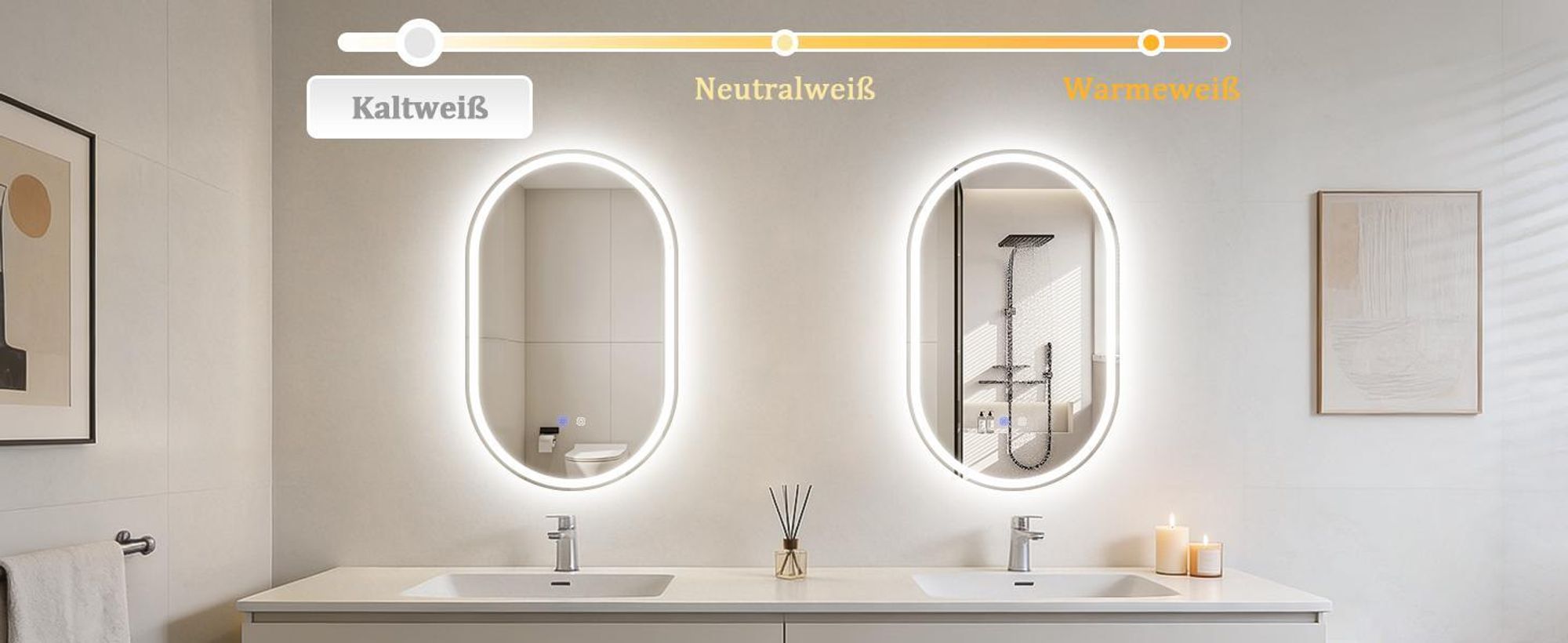 ZMH Spiegellampe LED Badspiegel lampe 50x80cm Spiegellampe Badezimmer Touch Schalter 3000K-6500K Badezimmerspiegel Lichtspiegel Dimmbar Oval