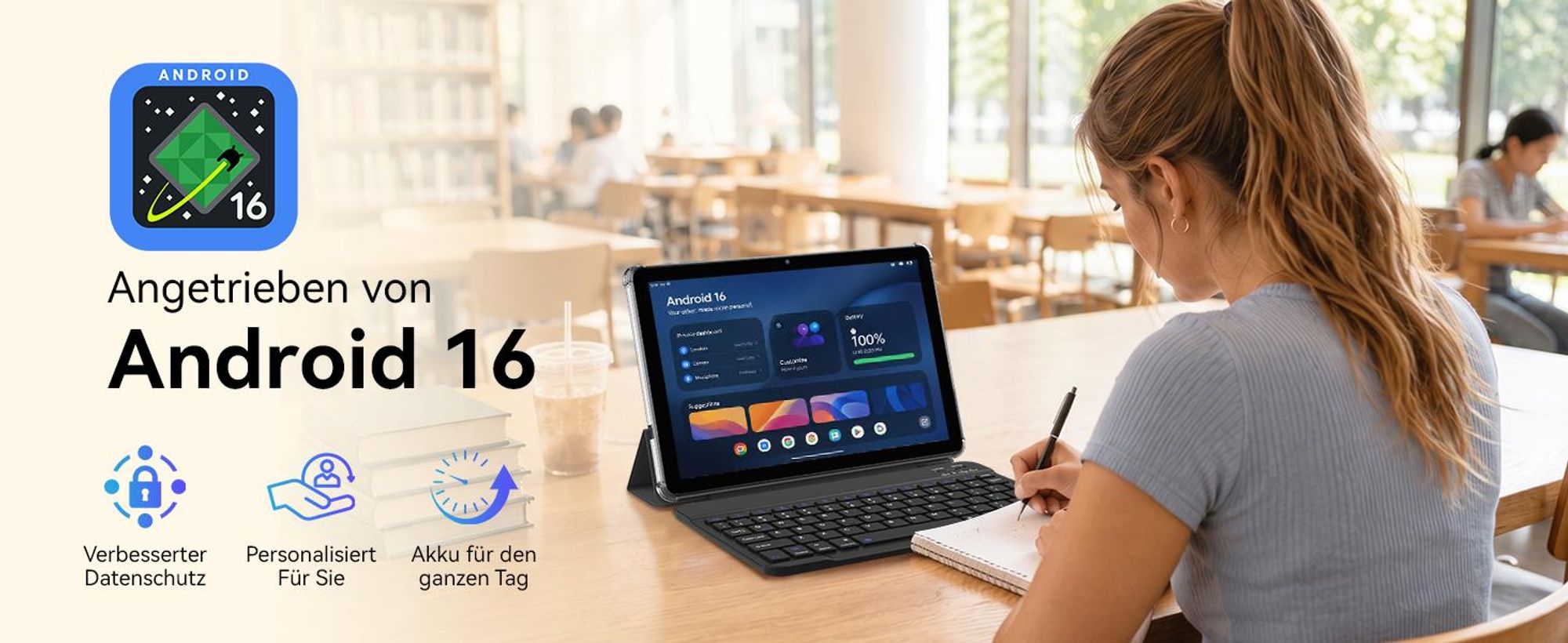 W80 10.1" 120Hz Tablet, 32+128GB/2TB, Android 16, 4G SIM+5G WIFI, Gemini AI 4.0, Widevine L1, 6000mAh, OTG, mit Tastatur/Maus/Stift/Schutzhülle Set