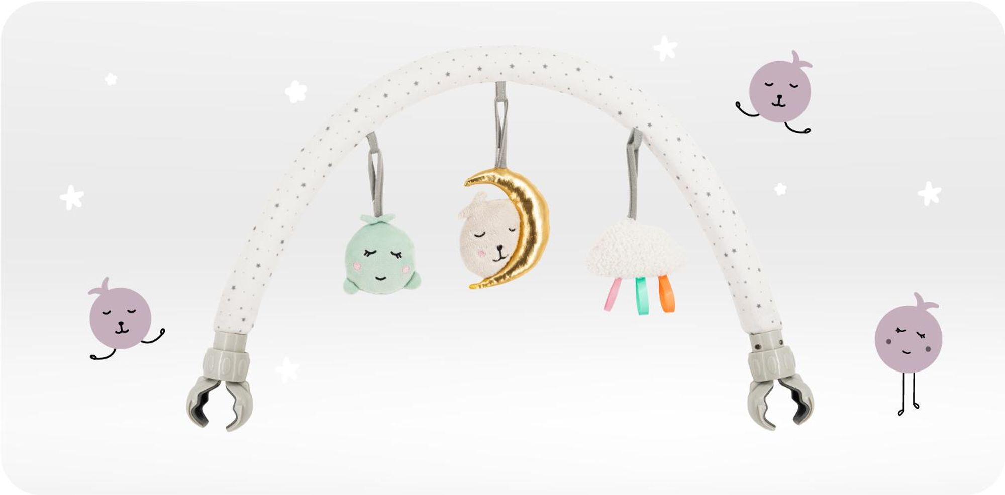 MoMi ZIZI – Baby Spielbogen mit Sensorik-Spielzeug (Spiegel, Rassel, Glöckchen), universell für Kinderwagen, Bett & Wippe – Bunt