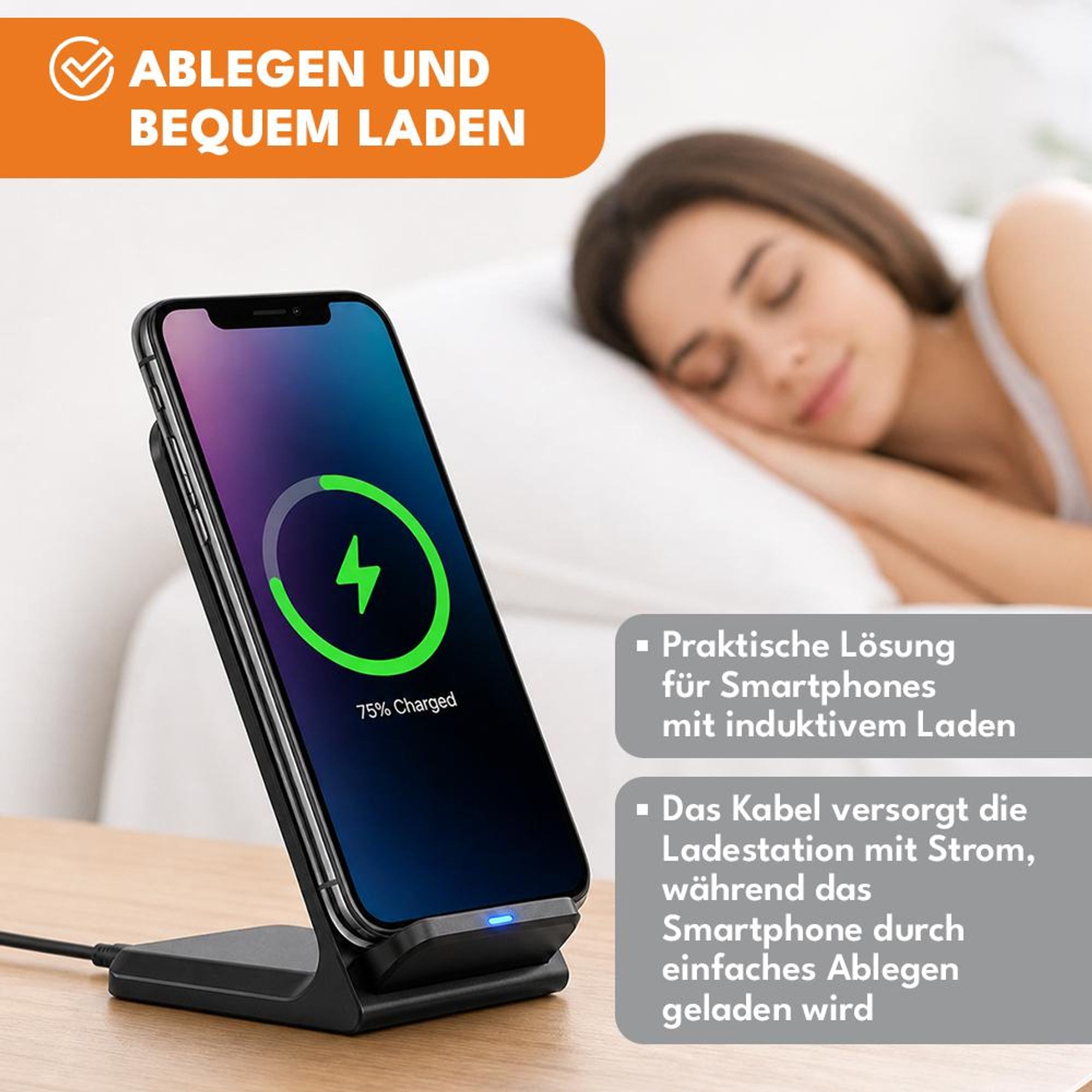 KRUMAD Wireless Charger 15W, Qi Induktives Ladegerät mit LED Anzeige und USB Kabel, Kabelloses Ladepad für Smartphone, Schwarz