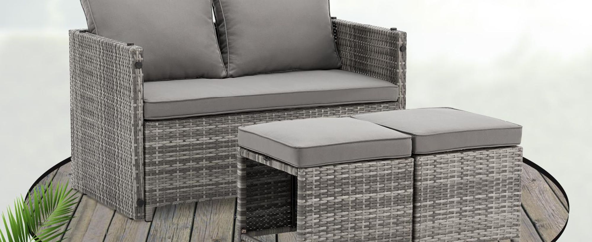 Juskys 2in1 Polyrattan Relax Gartenmöbel Set Jamaika - Tisch, Gartenlounge Sofa - Balkonmöbel Sitzgruppe für Balkon, Garten - Outdoor Lounge grau-meliert