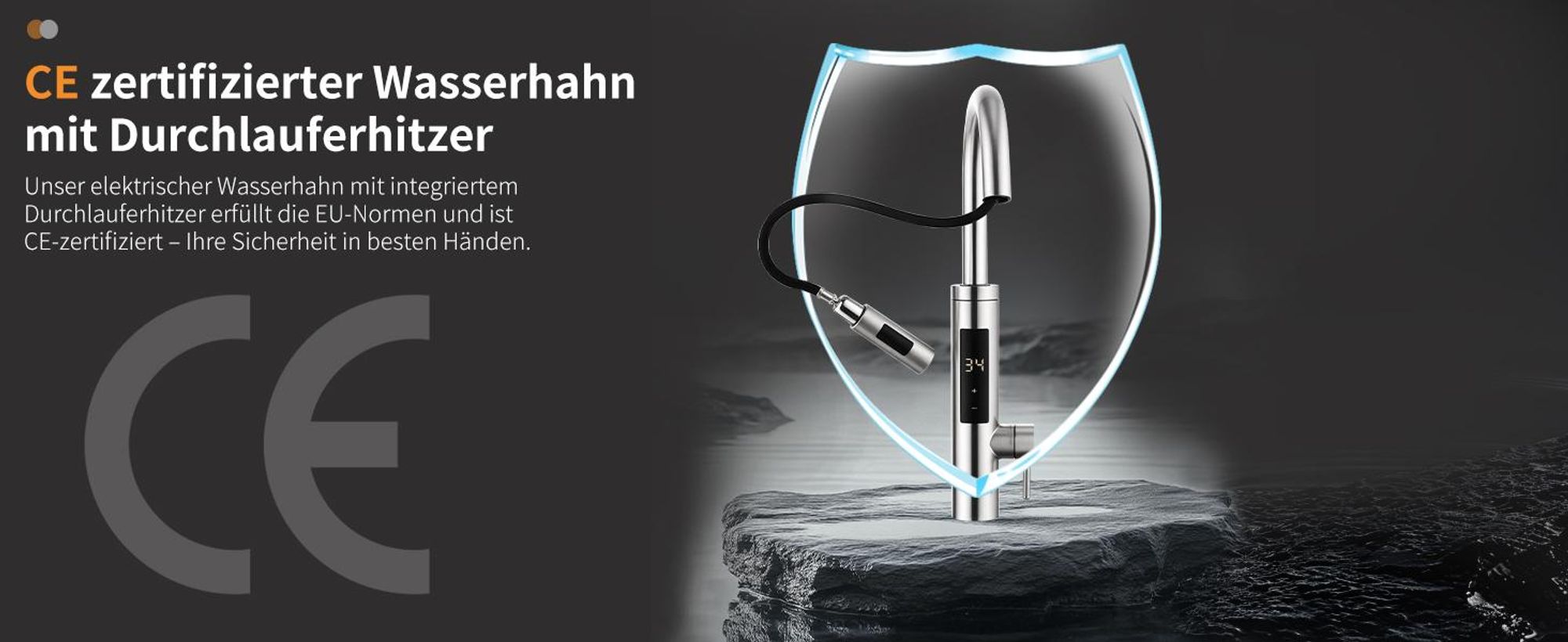 Homelody Elektrischer Wasserhahn mit Durchlauferhitzer 220V 3300W, Armatur Küche Edelstahl mit LED Temperaturanzeige & Brause ausziehbar, 360° Drehbar