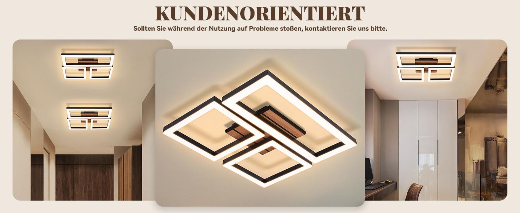 ZMH Plafondlamp LED, retro design, 21W, geschikt voor keuken, als keuklamp, zwart, slaapkamerlamp, halverlichting, 3000K warmwit, rechthoekig, hout, woonkamerlamp