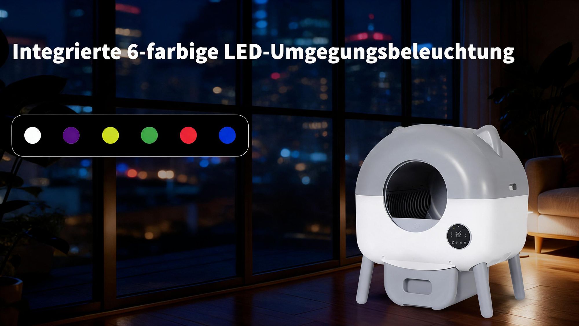 Selbstreinigende Katzentoilette 76L XXL Katzenklo mit App-Steuerung, für mehrere Katzen, 8-fach Anti-Klemm-Sensoren, geruchsarm, leise, LED-Nachtlicht