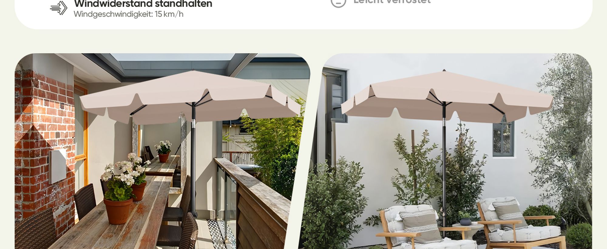 Sekey Sonnenschirm Balkon Rechteckig 200×125 cm Balkonschirm mit Tragetasche Neigungswinkel & Höhe verstellbar Sonnenschutz UPF 50+, Taupe