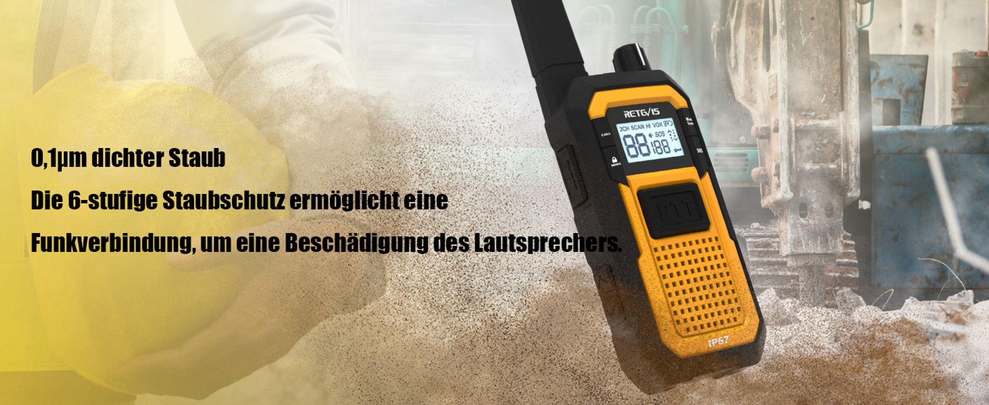 Retevis RB648 Funkgeräte, IP67 Wasserdicht, Staubdicht, Robuste, 2000 mAh Handfunkgerät, PMR446 Profi Walkie-Talkie für Baustelle, Industrie (6 Stück)