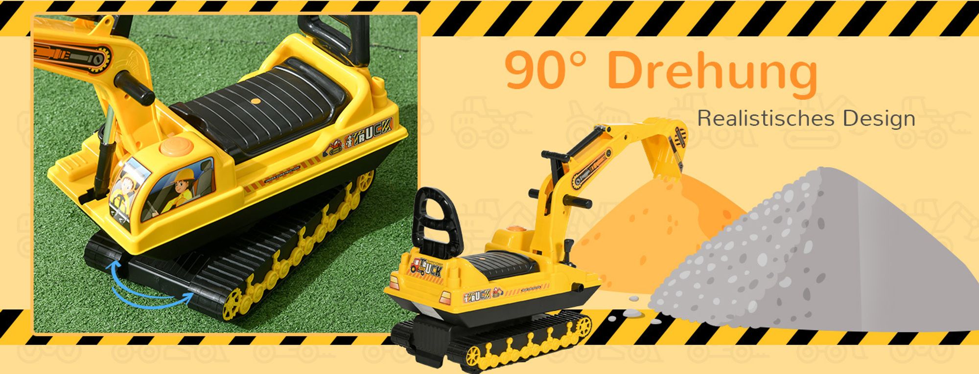 HOMCOM Kinder Sitzbagger Sandbagger für Kinder mit Schaufe, Hupe für 1,5-4 Jahre