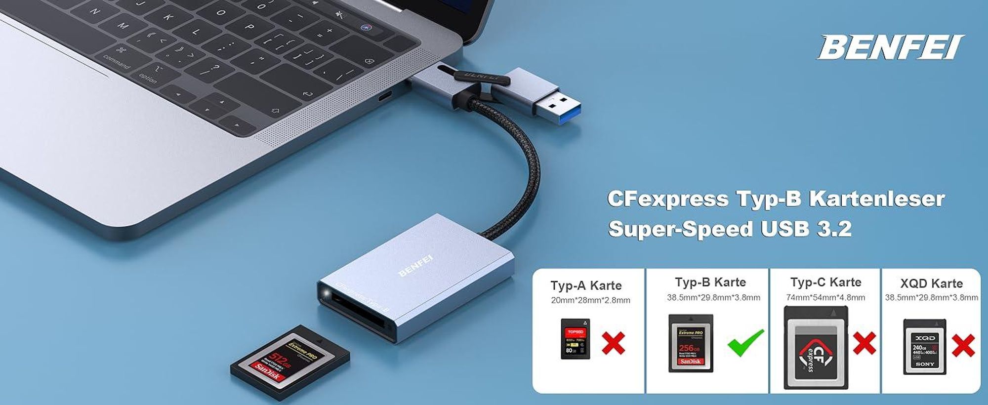 BENFEI Kartenlesegeräte CFexpress Typ B Kartenleser USB 3.2 10Gbps