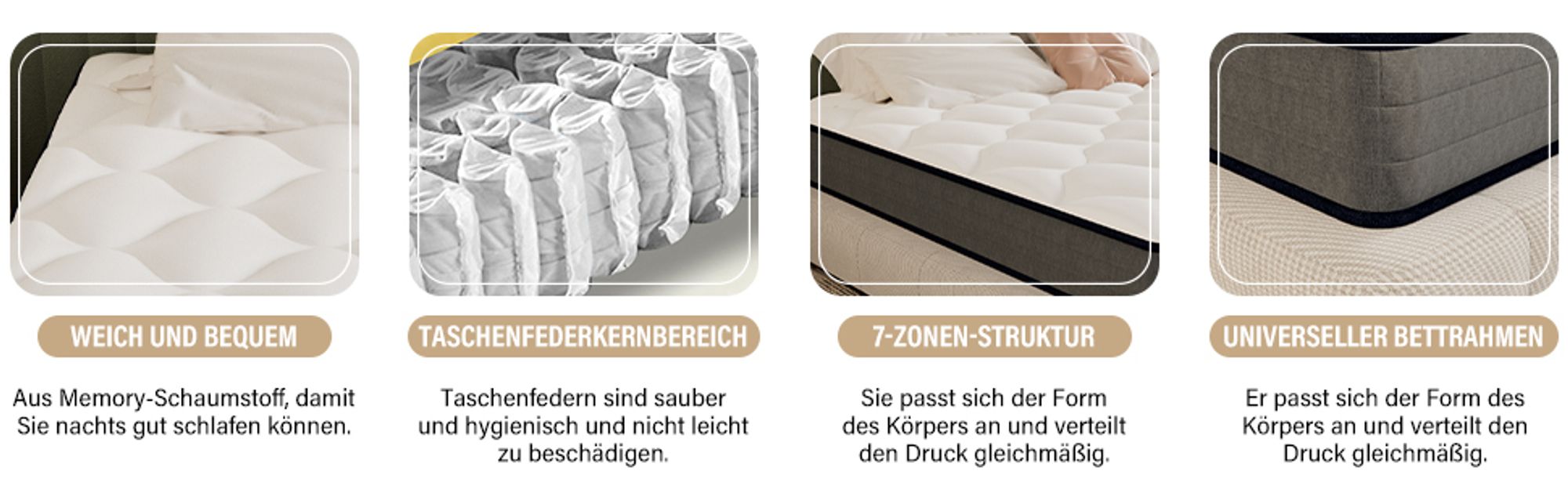 DEWINNER Matratze 160 x 200 cm- Ergonomische Matratze, atmungsaktiv, ultraweich und komfortabel, hohe Rückstellkraft, Federkernmatratze, Höhe 20 cm