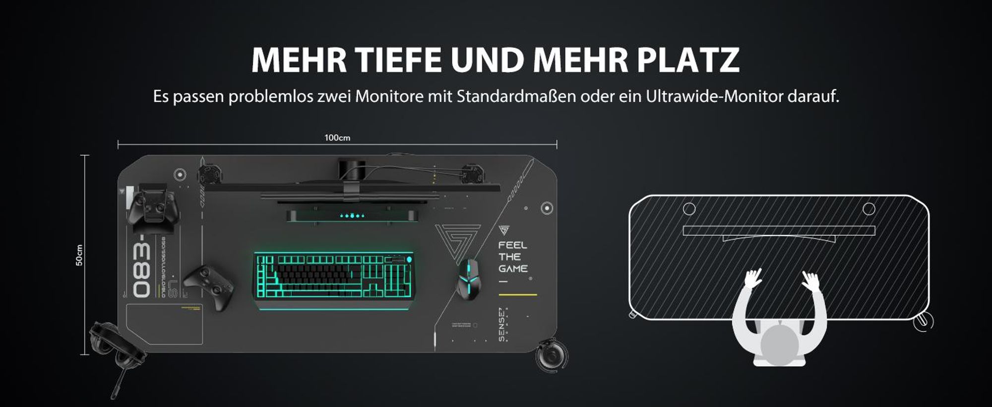 SENSE7 Nomad Cybernetic Gaming Tisch Schreibtisch 100x50 cm XXL-Mauspad Computertisch PC Tisch Gamer Desk Kleiner Schreibtisch Jugendzimmer PC Setup
