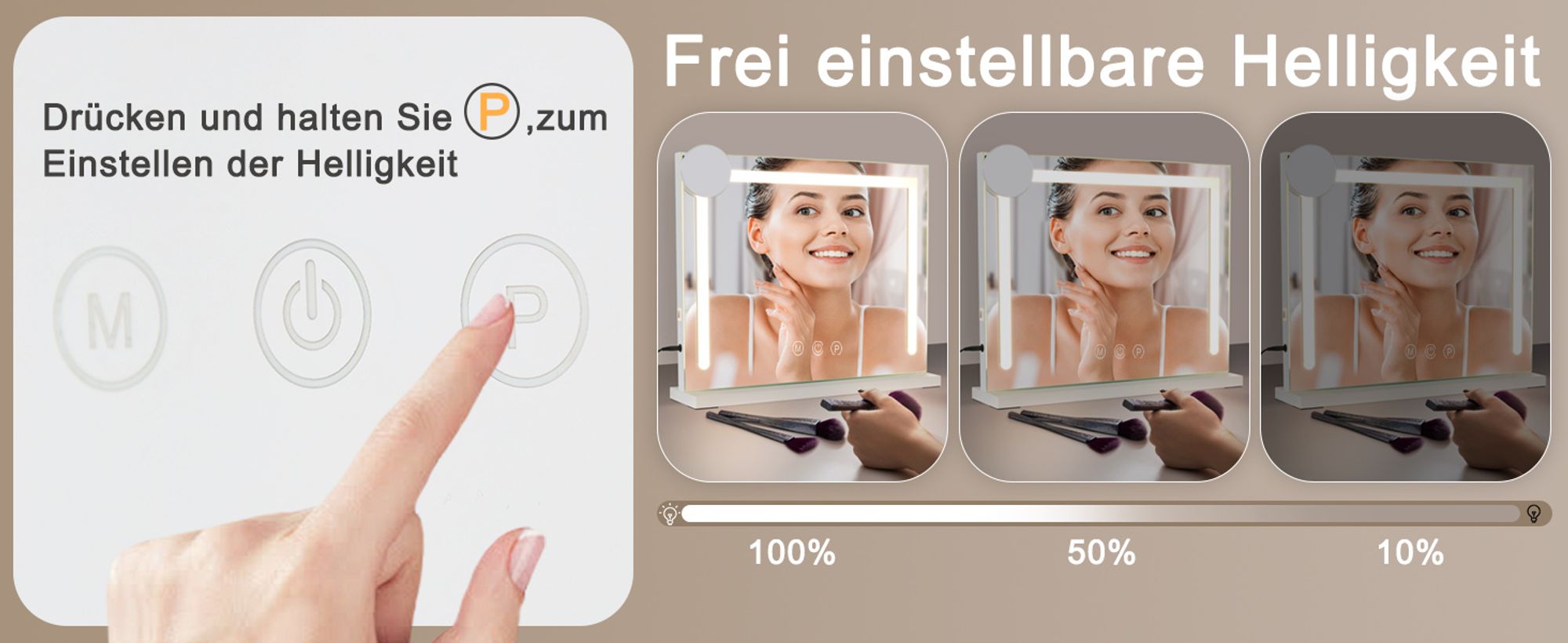 Lustro kosmetyczne ZMH z regulowaną jasnością LED i oświetleniem 50 x 40 cm 3 tryby kolorów światła 5-krotne powiększenie lustra Złącze USB do sypialni lub garderoby