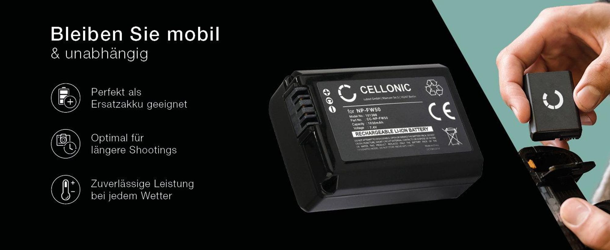 CELLONIC 2x Akku für Kamera Kompatibel mit Sony ILCE-6000 (α6000), A6400 ILCE-6400, Alpha 6400 ILCE-6400, NP-FW50 - (1030mAh , 7.4V)