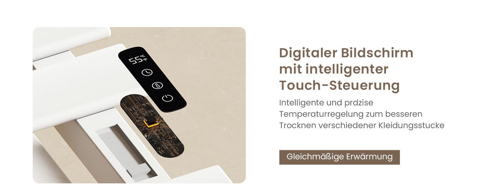 EMKE Handtuchwärmer elektrisch Intelligente Badheizkörper, 1000X500mm 320W Recht Anschluss Handtuchheizkörper Wifi APP Steurung Touch LCD Timer 1-9H, IPX5 Weiß