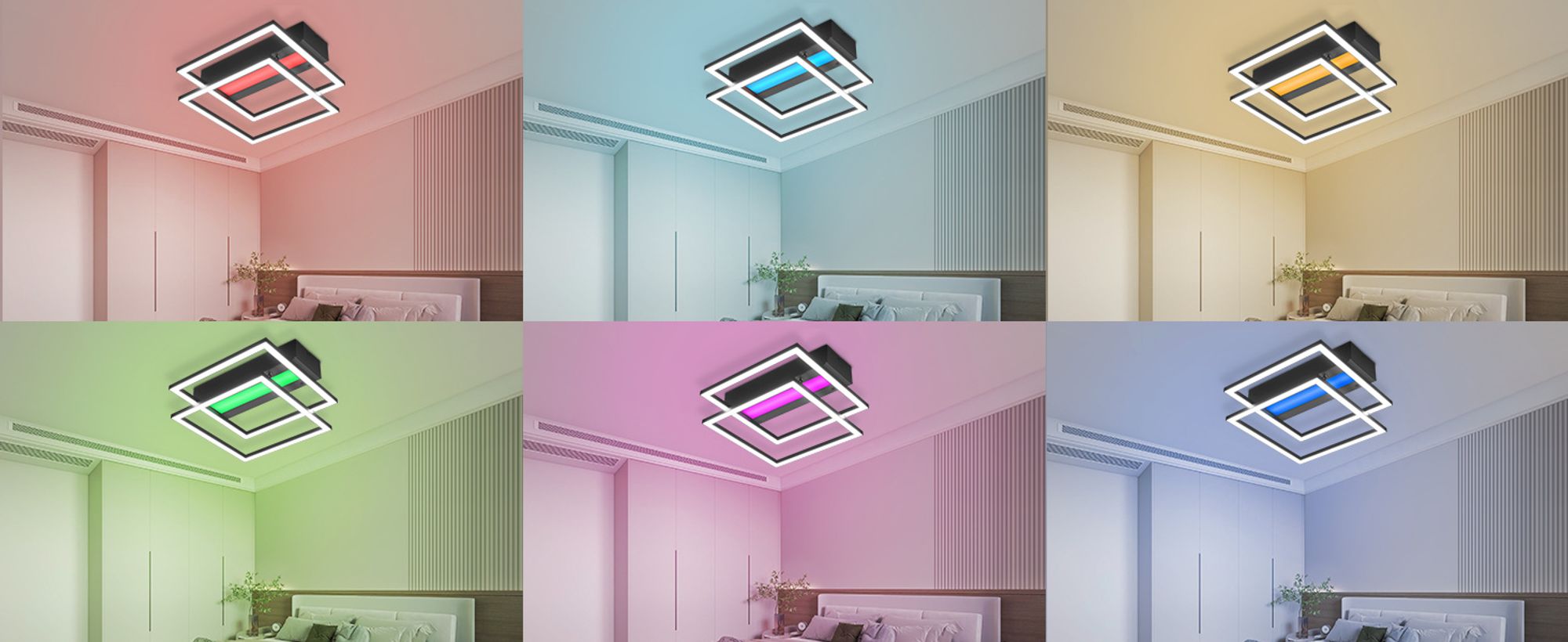 ZMH LED Deckenleuchte RGB Farbwechsel Deckenlampe Schlafzimmer 36W Dimmbar mit Fernbedienung Schwarz Modern Deckenleuchten Eckig