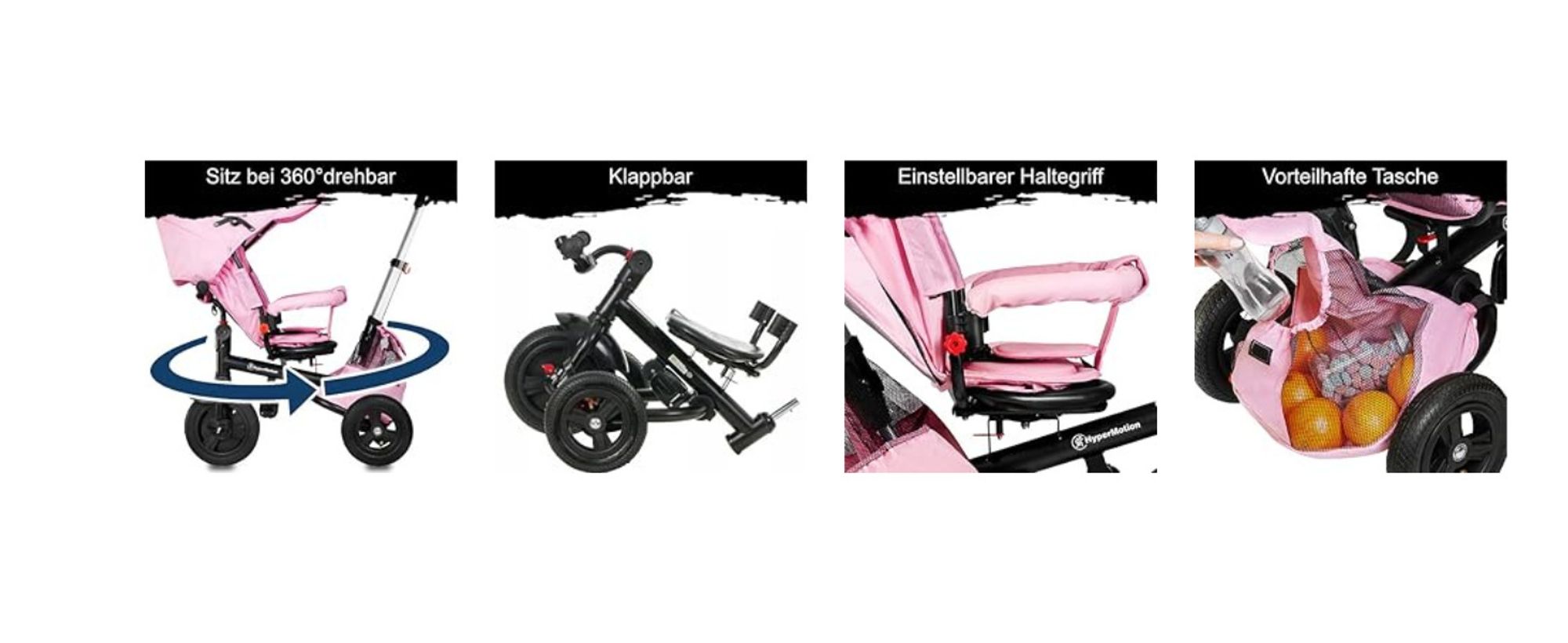 Klappbares Dreirad mit aufpumpbaren Rädern und drehbarem Sitz – Grau