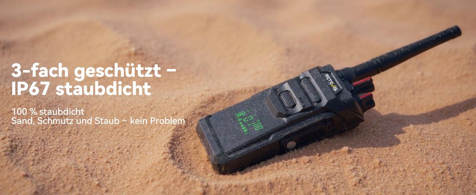 Retevis RT648H Walkie Talkie Wandern, IP67, Integriertes Display, Typ-C/Basisladung, 1500 mAh, Alarm, Funkgerät mit Großer Reichweite für Outdoor