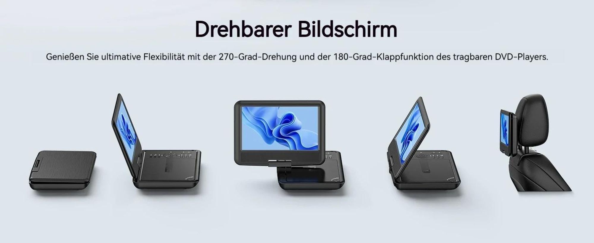 11,5" Tragbarer DVD-Player mit 9,5" Schwenkbildschirm ideal für Auto Memory-Playback-Funktion und 6 Stunden Akkulaufzeit Kein Blu-ray-Support mit 32G