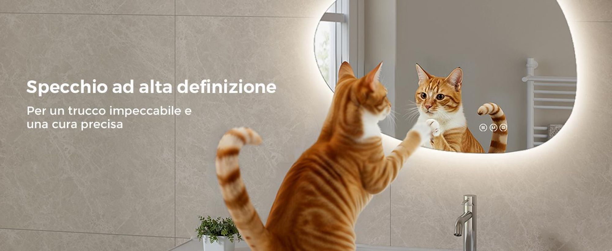 S'AFIELINA 75×55 cm Specchio asimmetrico LED - Specchio da bagno con illuminazione, funzione dimmer, montaggio orizzontale/verticale, antiappannamento, bagno e corridoio