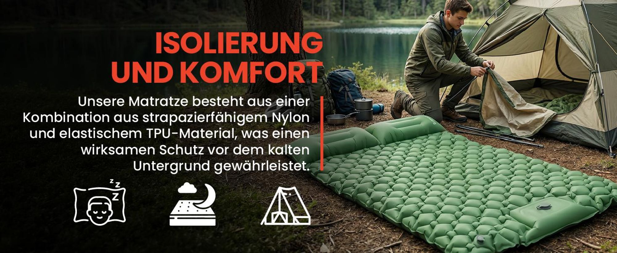 Isomatte selbstaufblasend Luftmatratze Schlafmatten Doppelmatt 195*120*5cm