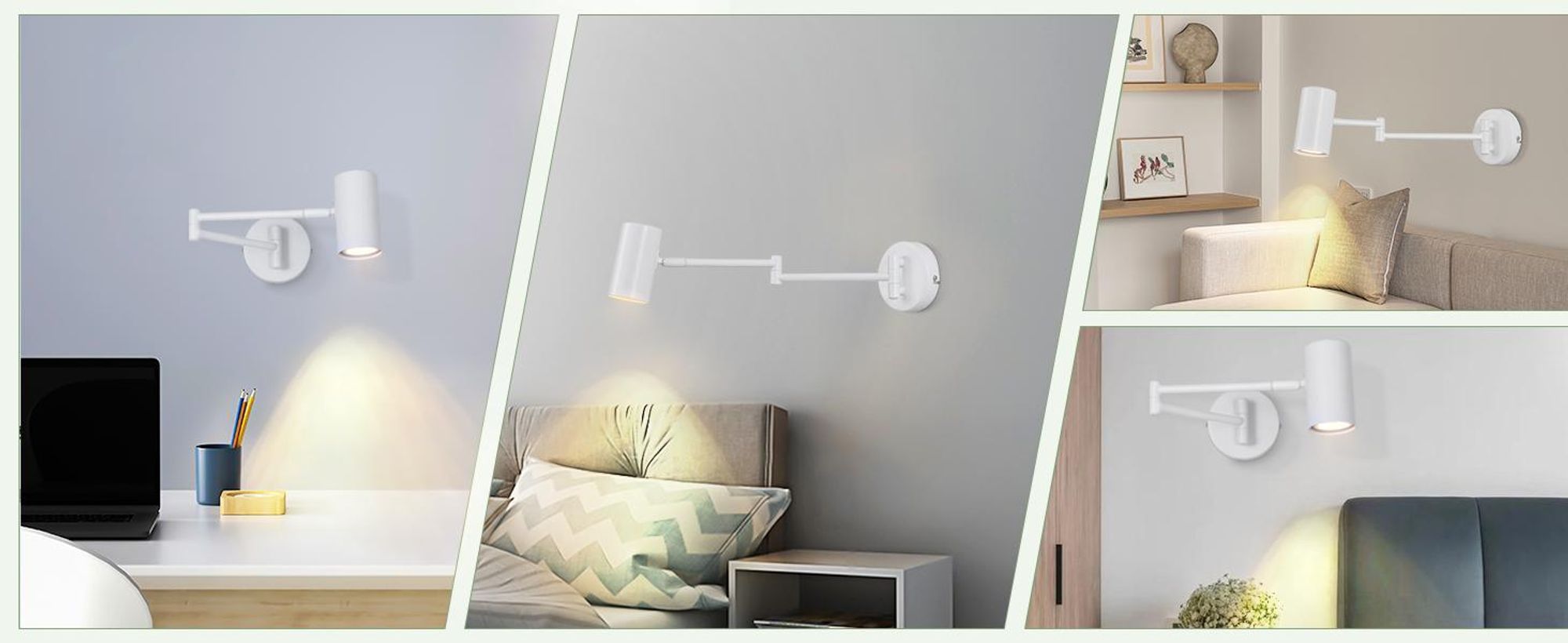 ZMH Wandleuchte Innen GU10 Schlafzimmerlampe Wandstrahler Modern Weiß Langer Arm Schwenkbar Metall Wandbeleuchtung für Wohnzimmer Ohne Leuchtmittel