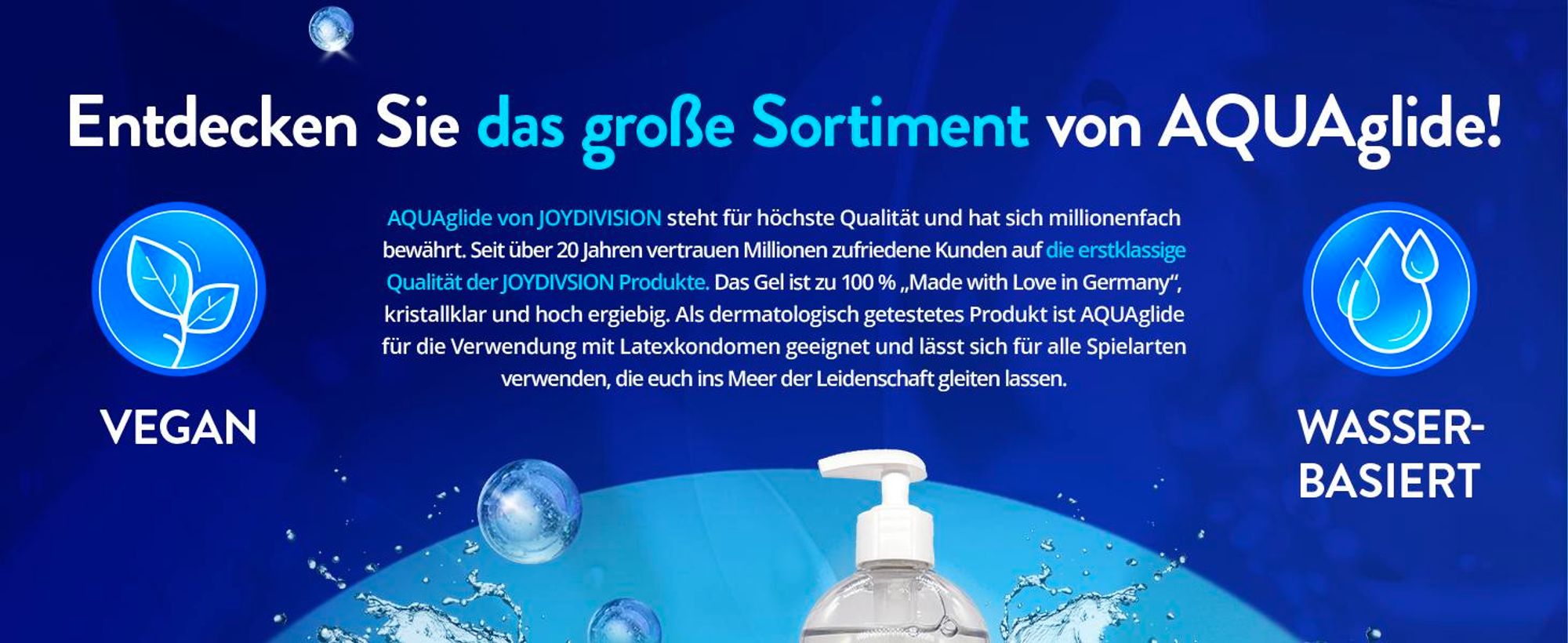JOYDIVISION Original AQUAglide 200 ml Gleitgel Natural, Kristallklares & Veganes Gleitmittel, Ph-optimiert und Latex- Kondom -Kompatibel