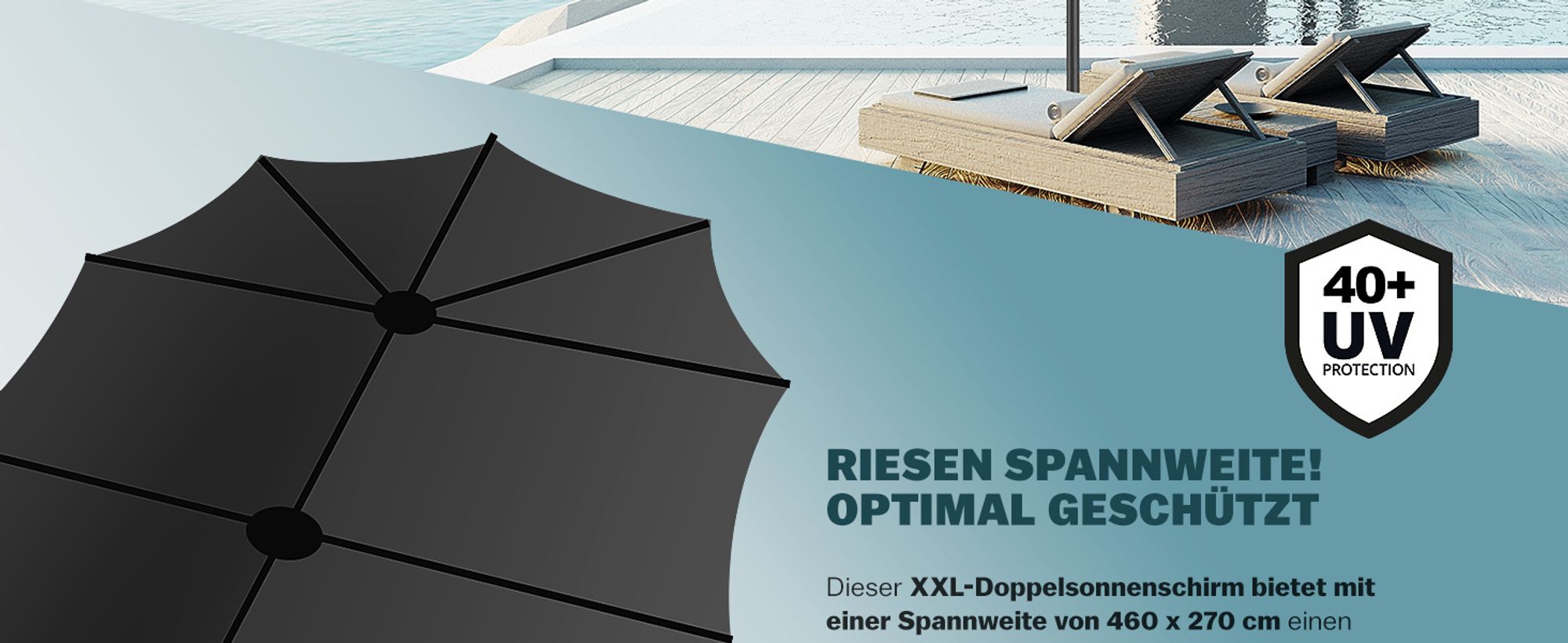 KINGSLEEVE® Sonnenschirm 460x270 cm UV Schutz 80+ Schutzhülle Kurbel Stabil Groß Garten Terrasse Balkon Doppelter Marktschirm Gartenschirm Anthrazit
