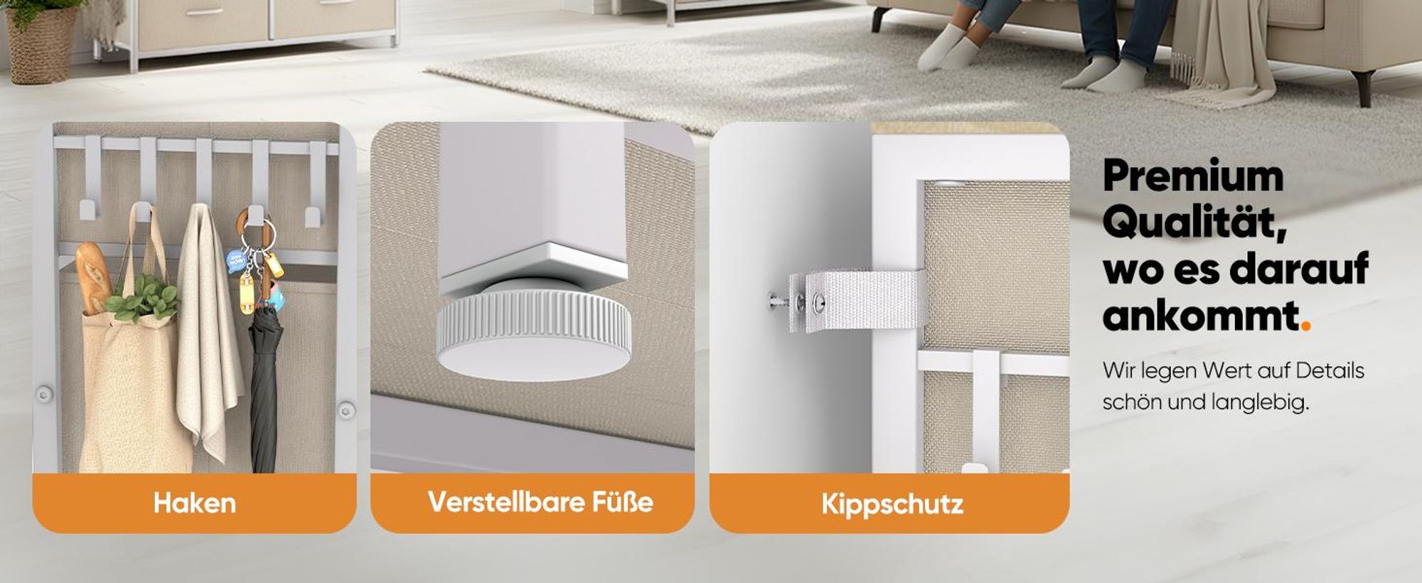 HOKEEPER Kommode, Chest of Drawers, 7 Schubladen aus Stoff mit Griffen, Komodenschrank Schlafzimmer mit Holzplatte, Sideboard Flur für Küche Büro