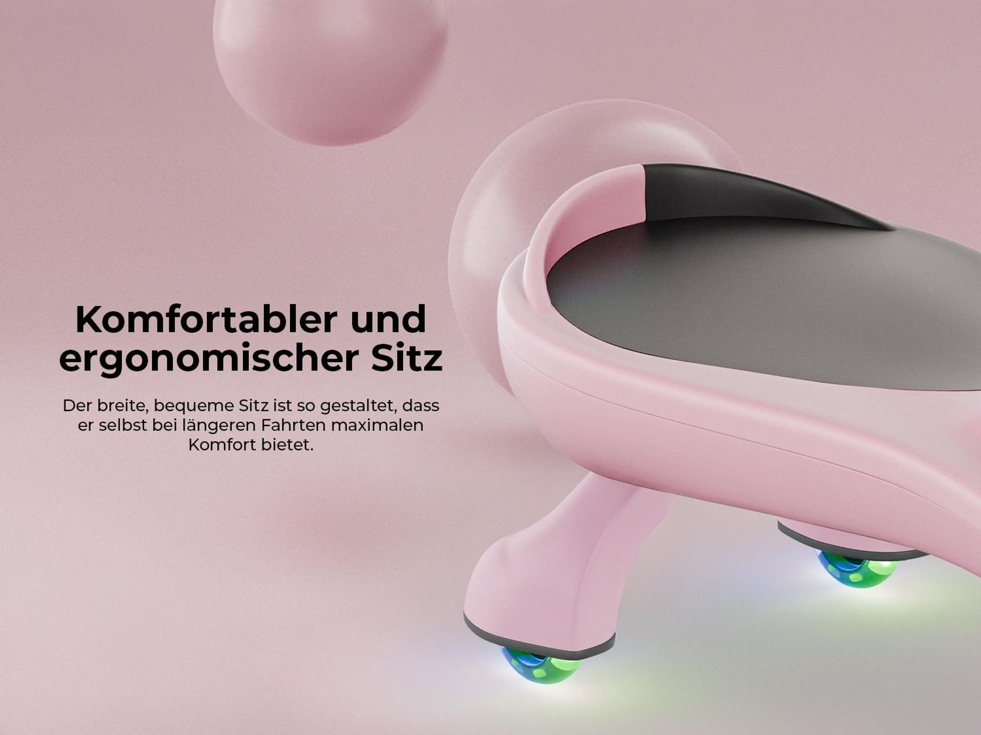 Rutschauto für Kinder Tulano Focus 35 Pink - Kinderfahrzeug ab 3 Jahren – Schwerkraftantrieb, LED-Räder, bis 100 kg - Auto Swing Car Rutscher