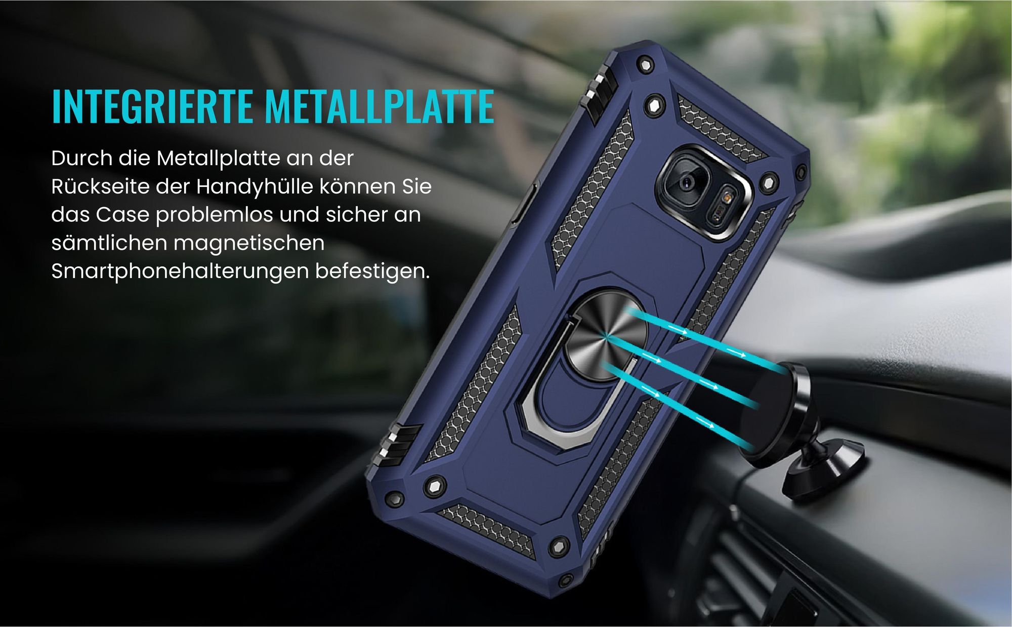 Bumper für Samsung Galaxy S7 in Blau mit Metallplatte