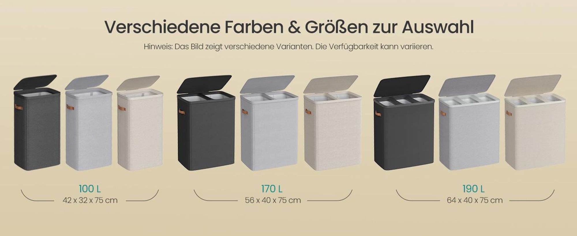 SONGMICS Wäschekorb, 190 L Wäschesammler 3 Fächer, Wäschesortierer, leichter Aufbau, mit Deckel und Griffen, herausnehmbarer Wäschesack