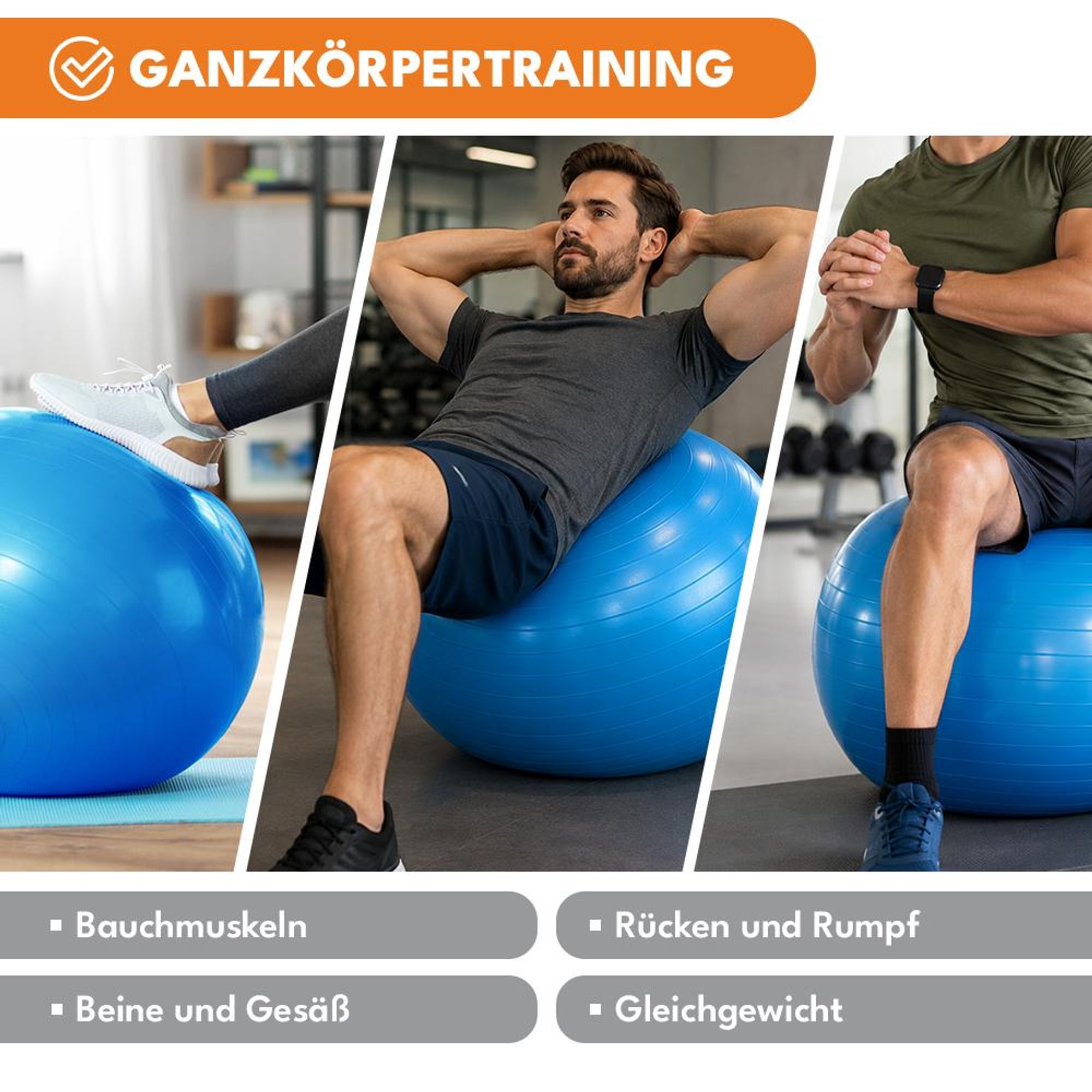 KRUMAD Gymnastikball 65 cm, Fitnessball Pilates Ball Sitzball, Anti-Burst Trainingsball mit Anti-Rutsch Oberfläche, Yoga und Gymnastik