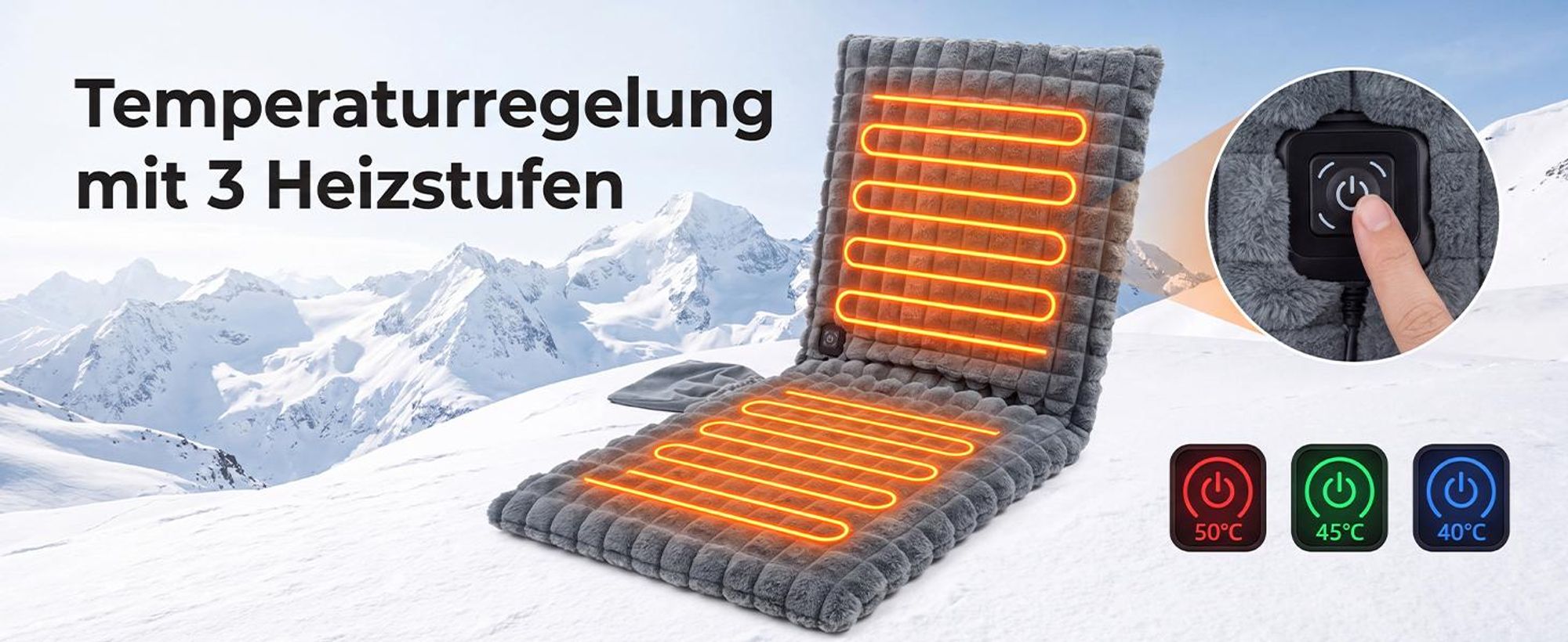 Beheiztes Sitzkissen für Bürostuhl – 3 Temperaturstufen, USB-Stromversorgung, Dual-Zonen-Heizung, Überhitzungsschutz für Büro und Zuhause