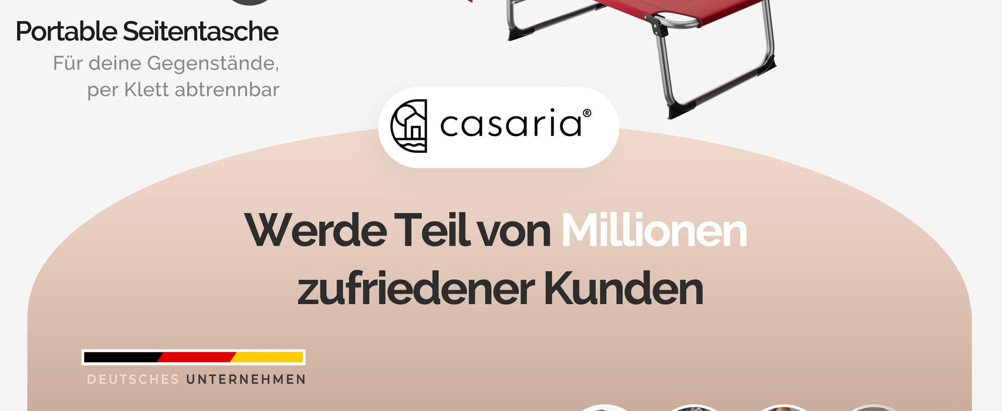 CASARIA Sonnenliege Klappbar mit Sonnendach Rot