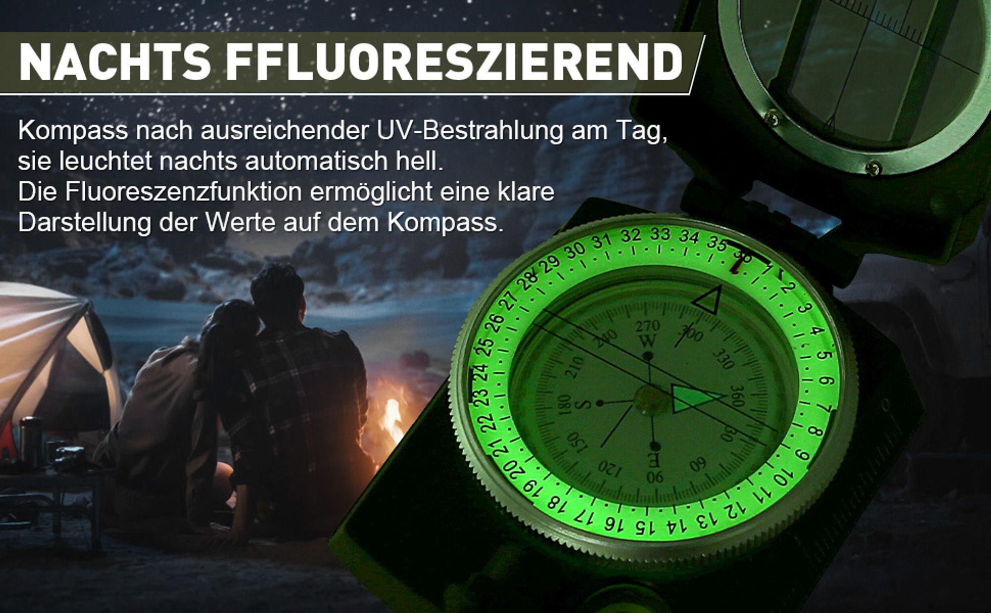 Militär Marschkompass, Professioneller Taschenkompass Peilkompass Kompass Compass mit Tragschlaufe für Jagd Wandern und Aktivitäten Camping