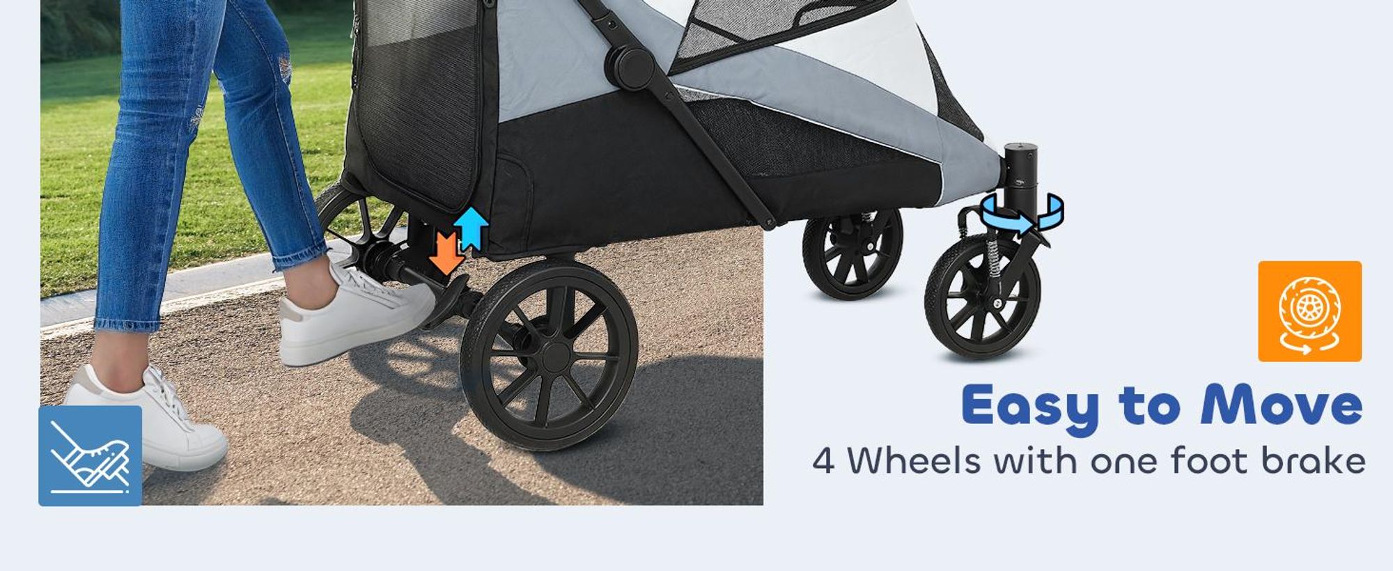 Wózek dla psa PawHut składany dla dużych psów i kotów do 30 kg Wózek dla kota z poduszką, siateczką, oknami i drzwiami, torbą do przechowywania, szary