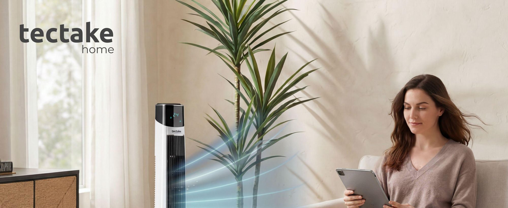 tectake® Turmventilator Arktis 12-Stunden-Timer extrem leise und energiesparend