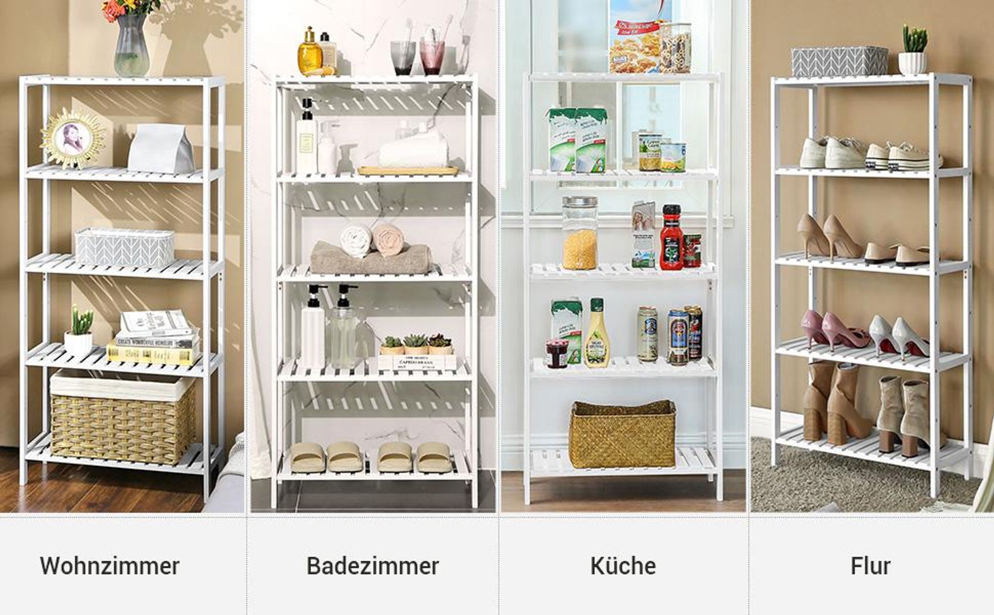 SONGMICS Badregal Bücherregal, 5 Ebenen, stufig höhenverstellbar, Bambus
