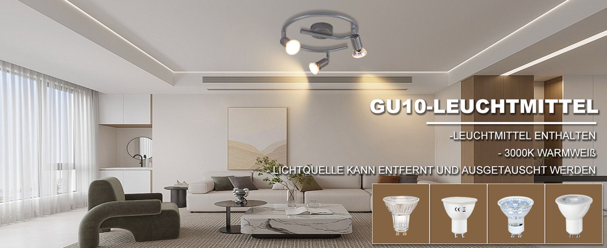 ZMH LED Deckenstrahler Schwenkbar GU10 Glänzendes Silber Deckenlampe Deckenspots 3 Flammig Deckenleuchten Industrial Wohnzimmer Schlafzimmer Küchen Leuchtmittel Enthalten