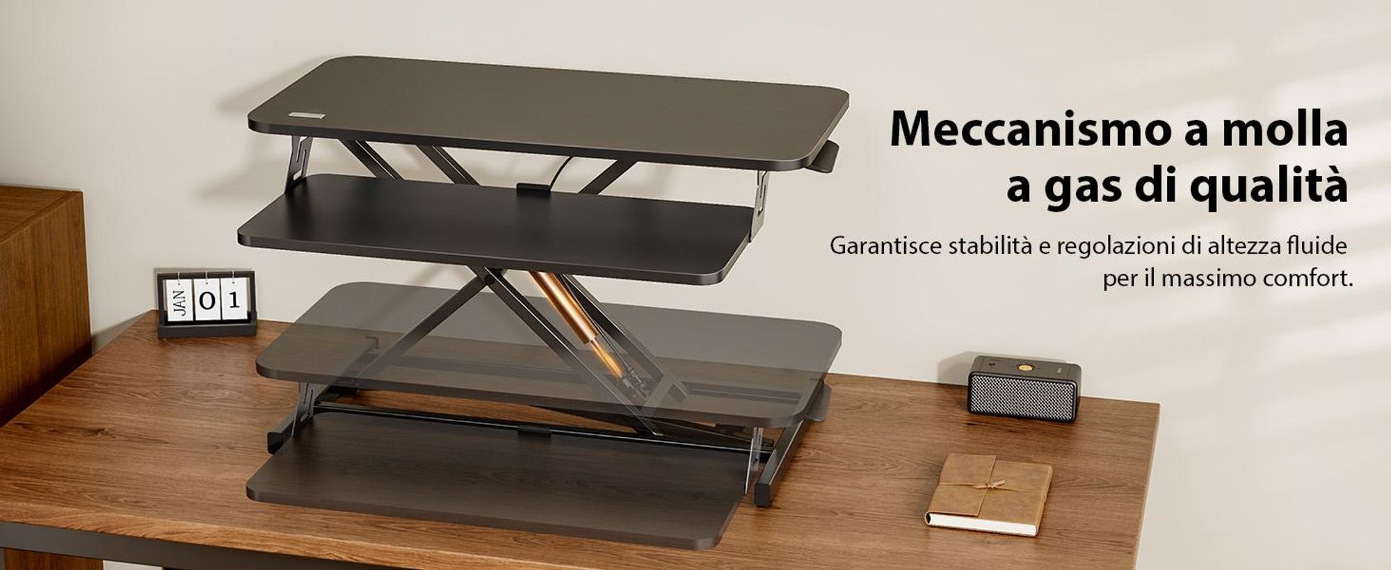 SENSE7 Desktop - Convertitore nero: supporto da scrivania ergonomico, regolabile in altezza, postazione di lavoro seduta-in piedi, 81x40 cm, scrivania in piedi da ufficio, supporto per monitor e PC