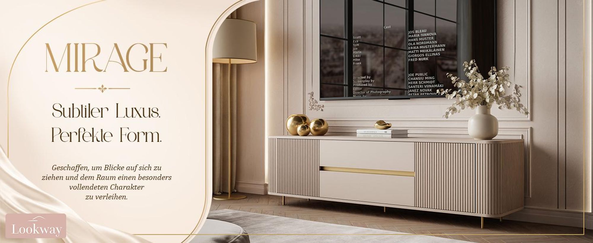 TV-Schrank MIRAGE GOLD 180 cm, mit Rillenfräsungen