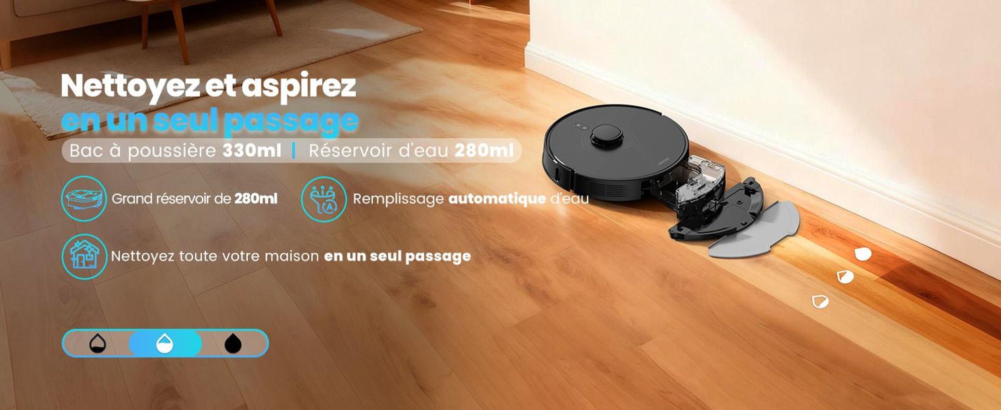 Robot aspirateur AIRROBO Q20 Plus avec station d'aspiration 3,5 L, robot aspirateur 8000 Pa avec fonction de nettoyage, navigation laser, cartographie de plusieurs étages