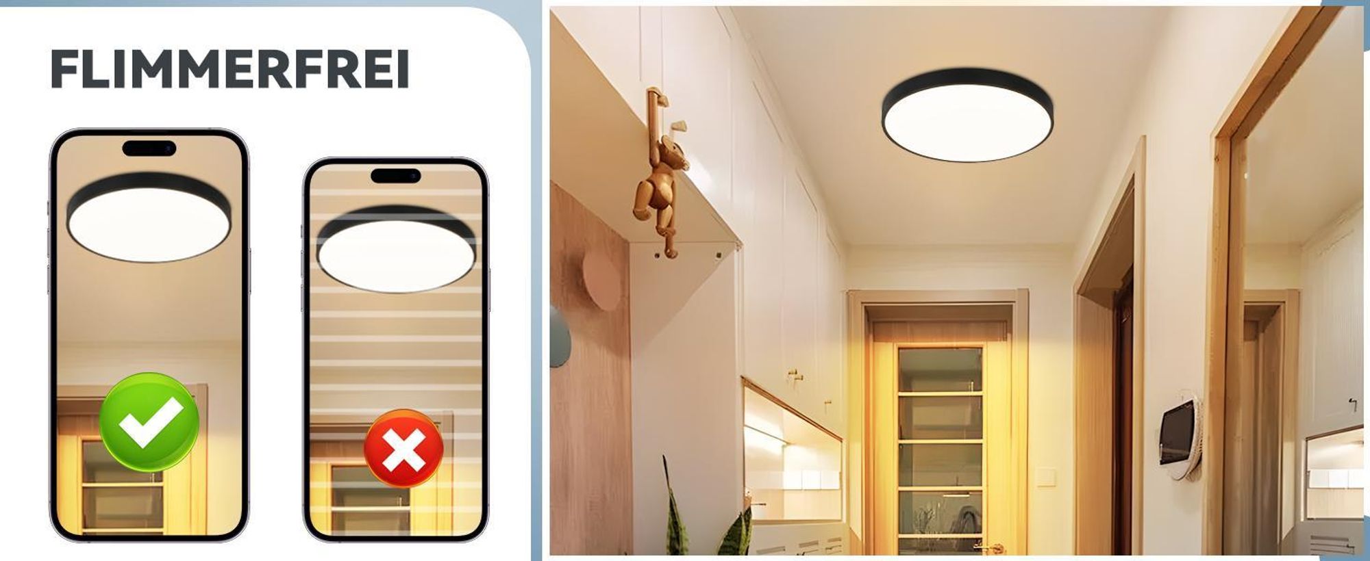 ZMH LED Deckenleuchte Schwarz Deckenlampe 17W Warmweiß Küchenlampe Flach IP44 Rund Modern Flurlampe für Wohnzimmer